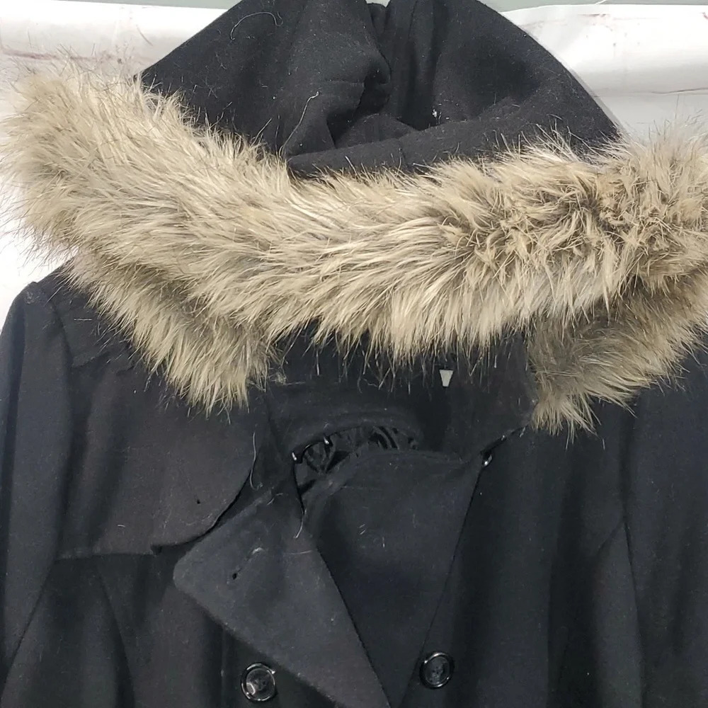 Alpine Swiss Parka Trench Pea Coat Jacket Fur Hood w Extra Button Women Size 1XL - Picture 5 of 16